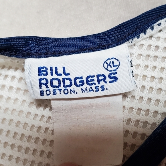 VINTAGE 1970s Bill Rodgers Blue White Mesh Sleeveless Singlet Running Sport Tank - Picture 14 of 15